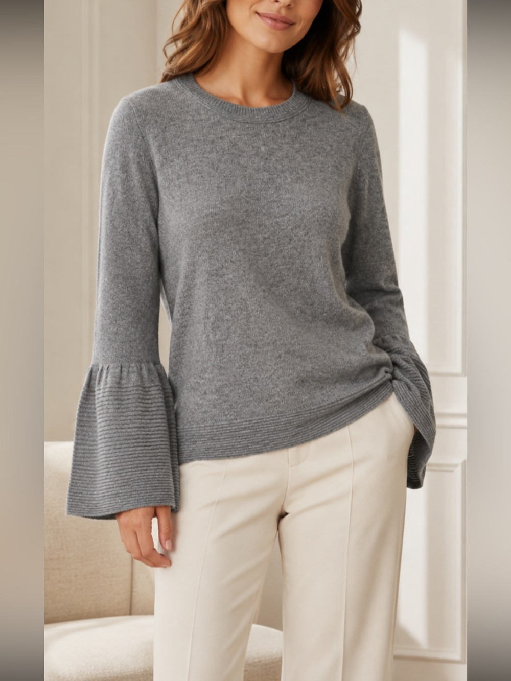 Banana Republic Women’s Merino Wool Cashmere Blend Bell Sleeve Sweater Gray M